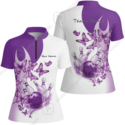 Custom Bowling Jersey Polo Shirt, Butterfly Strike, Personalized Name & Team Name