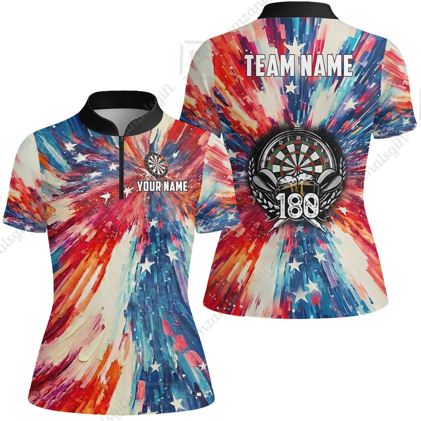 Custom Darts Team Jersey, Personalized 180 Beer USA Color Splash Darts Polo Shirt For Players With Name & Team Name