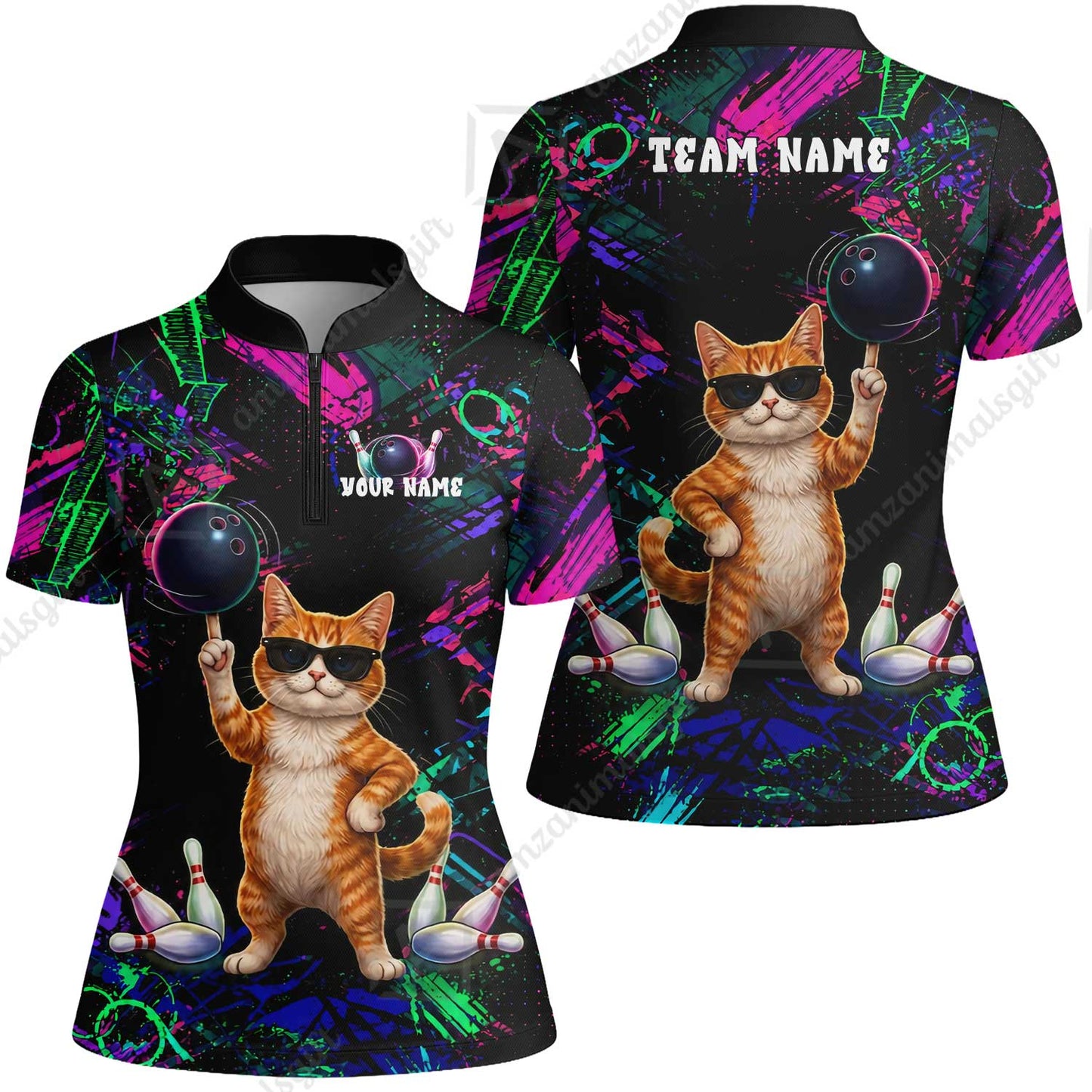 Custom Bowling Jersey Polo Shirt, Cool Cat Roller, Custom Bowling Jersey Team Shirt For Players With Name and Team Name