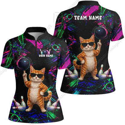 Custom Bowling Jersey Polo Shirt, Cool Cat Roller, Custom Bowling Jersey Team Shirt For Players With Name and Team Name