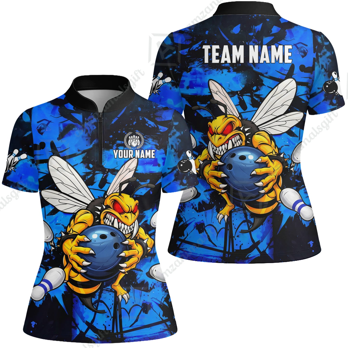 Custom Bowling Jersey Polo Shirt, The Wild Wasp Strike, Custom Bowling Jersey Team Shirt For Players With Name & Team Name