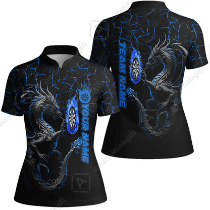 Custom Blue Big Dragon Darts Unisex Polo Team Shirts, Custom Team League Darts Jersey Polo , Custom Darts Team Jerseys Uniform