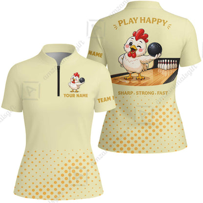 Custom Bowling Jersey Polo Shirt, Happy Rooster, Custom Bowling Jersey Team Shirt For Players With Name and Team Name