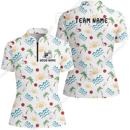 Custom Bowling Jersey Polo Shirt, Tropical Hand-Drawn Summer Doodle, Custom Bowling Jersey Team Shirt For Players With Name and Team Name