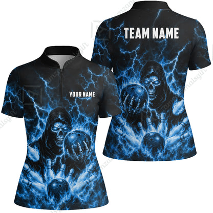 Custom Bowling Jersey Polo Shirt, Lightning Grim Reaper, Custom Bowling Jersey Team Shirt For Players With Name & Team Name