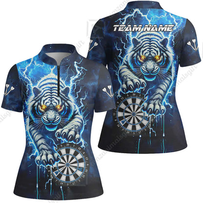 Custom Darts Team Jersey, Thunder Lightning Tiger Darts Jersey Polo Quarter-Zip Shirts, Custom Name And Team Name Darts Uniforms Jersey