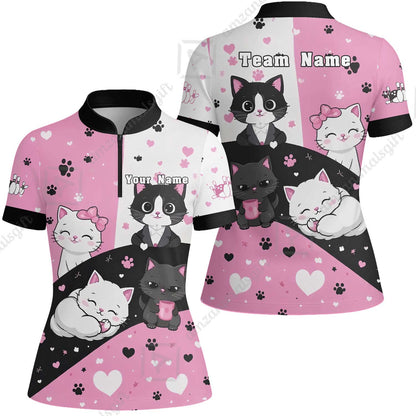 Custom Bowling Jersey Polo Shirt,  Meow Moments, Custom Bowling Jersey Team Shirt For Players With Name and Team Name