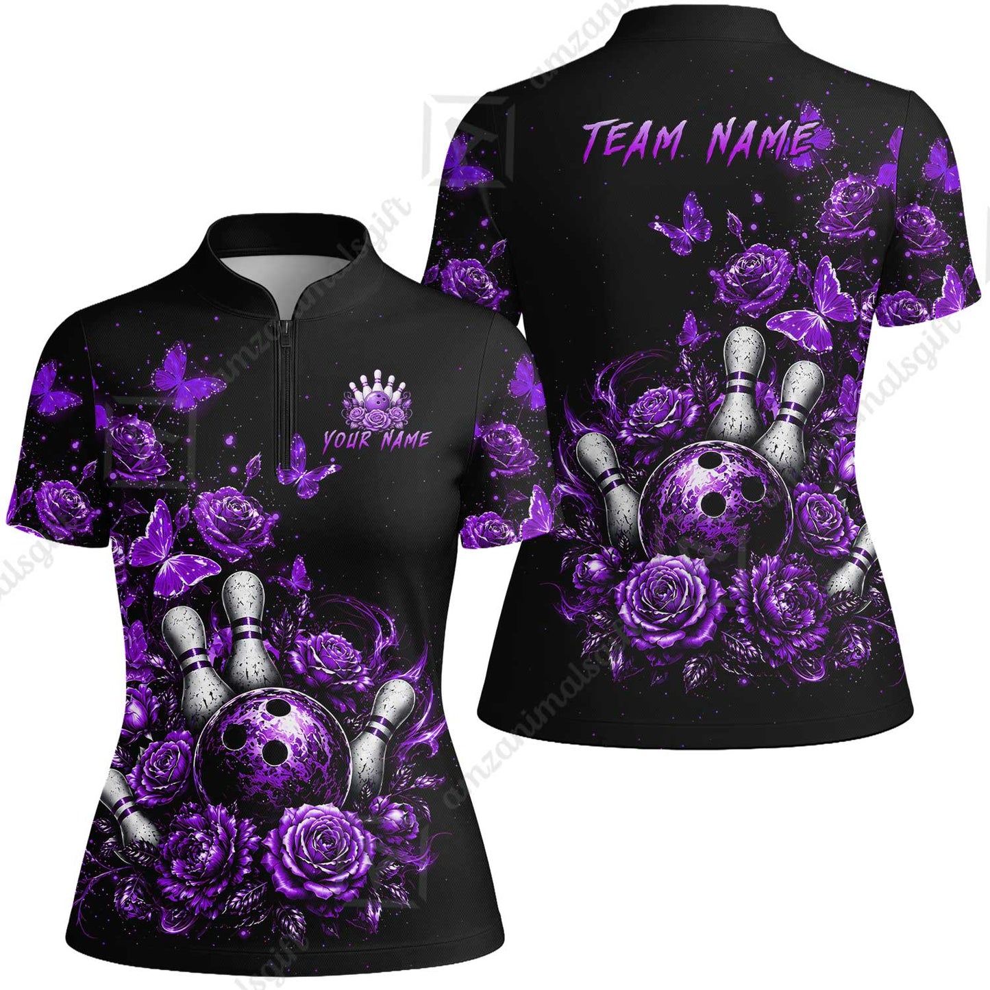 Custom Bowling Jersey Polo Shirt, Gothic Rose Bowling, Custom Bowling Jersey Team Shirt For Players With Name & Team Name