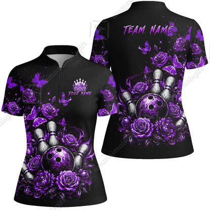 Custom Bowling Jersey Polo Shirt, Gothic Rose Bowling, Custom Bowling Jersey Team Shirt For Players With Name & Team Name