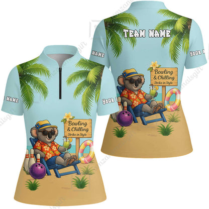 Custom Bowling Jersey Polo Shirt, Chilling Koala Bowling Custom Bowling Jersey Team Shirt For Players With Name & Team Name