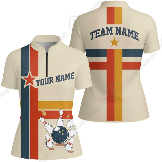 Customized Bowling Women Jersey Shirt, Vintage Americana Bowling Style Women Jersey Shirt For Bowling Team, Bowlers