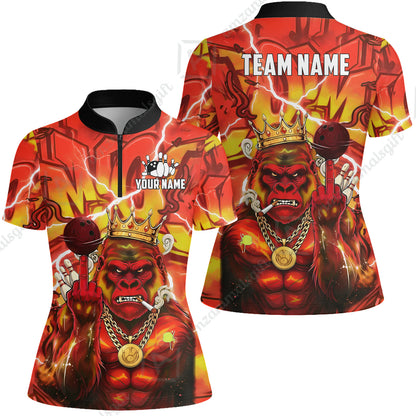 Custom Bowling Jersey Polo Shirt, Rebellious Gorilla King & Street Graffiti, Custom Bowling Jersey Team Shirt For Players With Name & Team Name