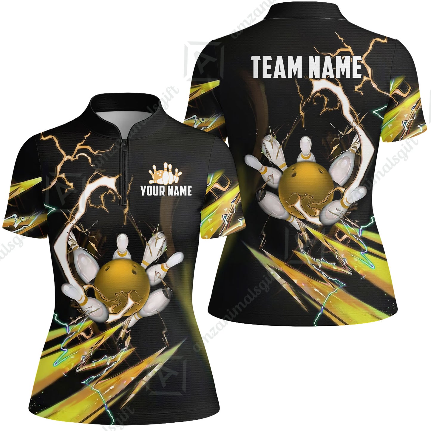 Custom Bowling Jersey Polo Shirt, Electric Strike & Neon Plasma, Custom Bowling Jersey Team Shirt For Players With Name & Team Name