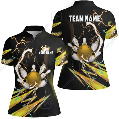 Custom Bowling Jersey Polo Shirt, Electric Strike & Neon Plasma, Custom Bowling Jersey Team Shirt For Players With Name & Team Name