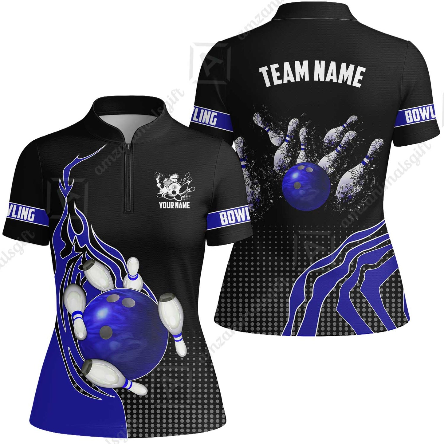 Customized Bowling Unisex Polo Shirt, Bowling And Breaking Pins Multicolor Option Customized Name And Team Name Polo Jerseys Shirts