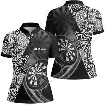 Customized Darts Polo Shirt, Black & White Tattoo Darts, Personalized Name Polo Shirt For Men - Perfect Gift For Darts Lovers, Darts Players