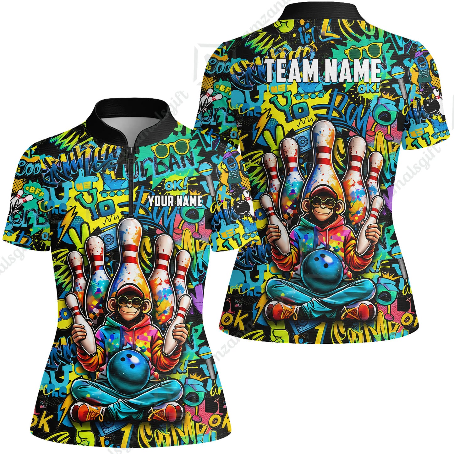 Custom Bowling Jersey Polo Shirt, Master Monkey Juggling, Custom Bowling Jersey Team Shirt For Players With Name & Team Name