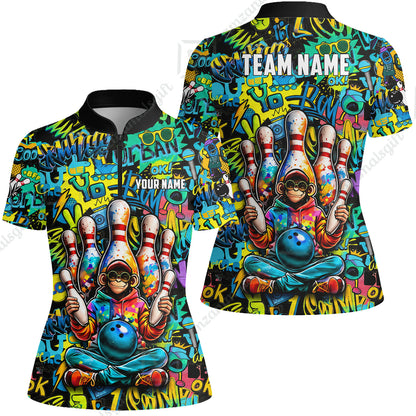 Custom Bowling Jersey Polo Shirt, Master Monkey Juggling, Custom Bowling Jersey Team Shirt For Players With Name & Team Name