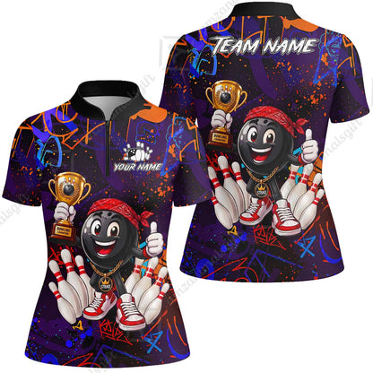 Custom Bowling Jersey Polo Shirt, Graffiti Champion, Custom Bowling Jersey Team Shirt For Players With Name & Team Name