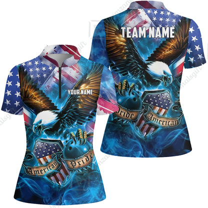Custom Bowling Jersey Polo Shirt, American Pride Eagle, Personalized Name & Team Name