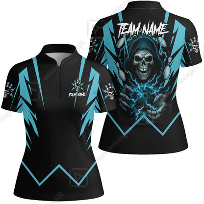 Custom Team Name Bowling Skull Thunder Team Jersey - Custom Name Bowling Strike Personalized Bowling Polo Shirt - Uniform Shirt For Bowlers