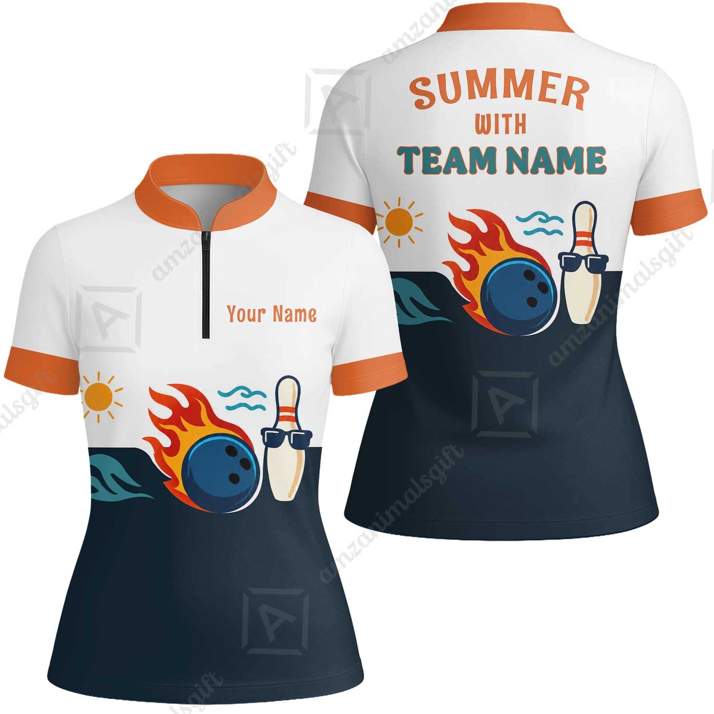 Custom Bowling Jersey Polo Shirt, Summer With The Fire, Custom Bowling Jersey Team Shirt For Players With Name and Team Name