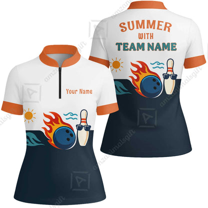 Custom Bowling Jersey Polo Shirt, Summer With The Fire, Custom Bowling Jersey Team Shirt For Players With Name and Team Name