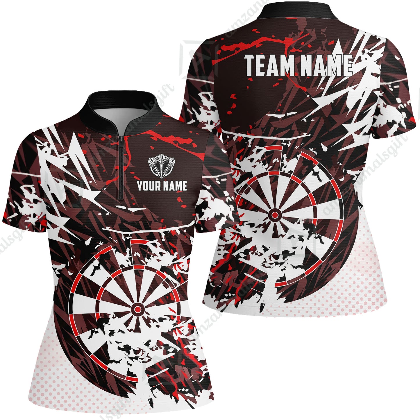 Customized Abstract Crimson Geometric Shard Darts Jersey, Personalized Name And Team Name For Dart Players