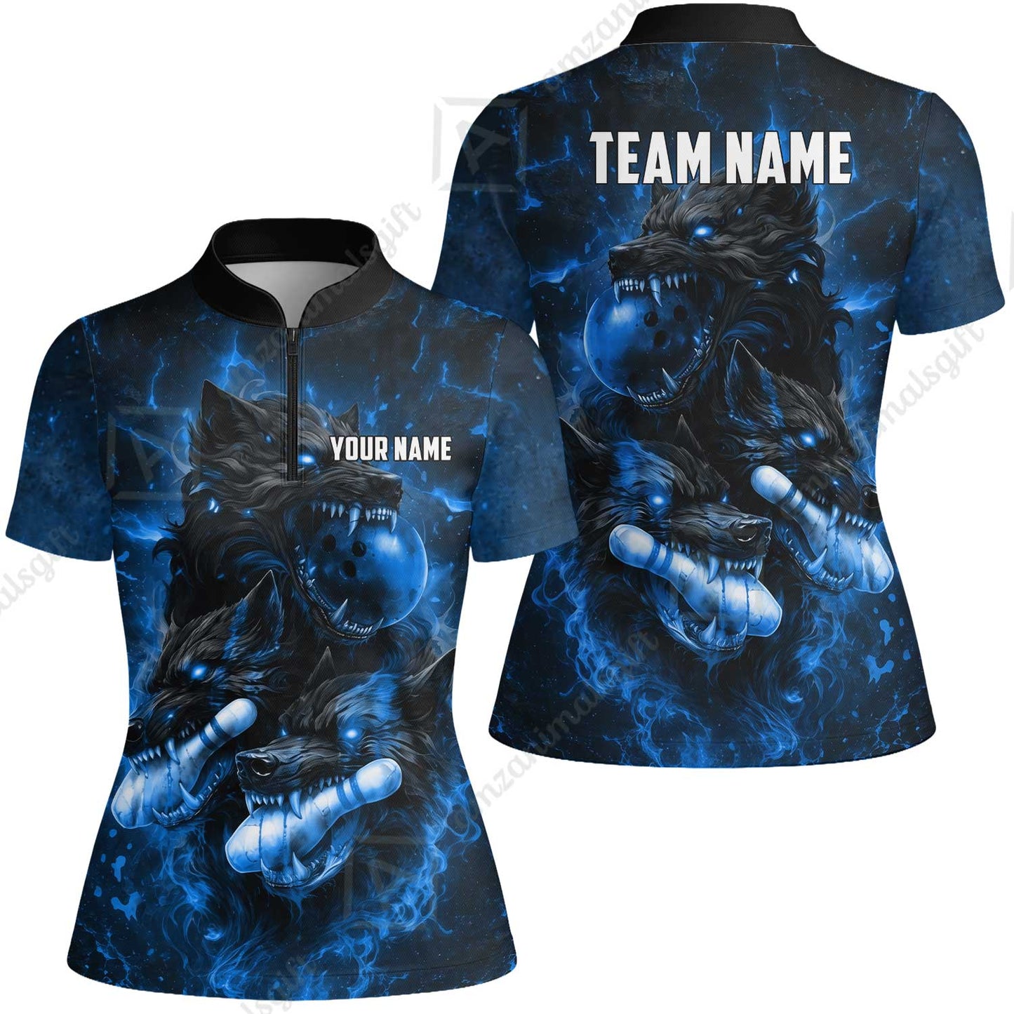 Custom Bowling Jersey Polo Shirt, Dark Fantasy Hellfire Werewolf, Custom Bowling Jersey Team Shirt For Players With Name & Team Name
