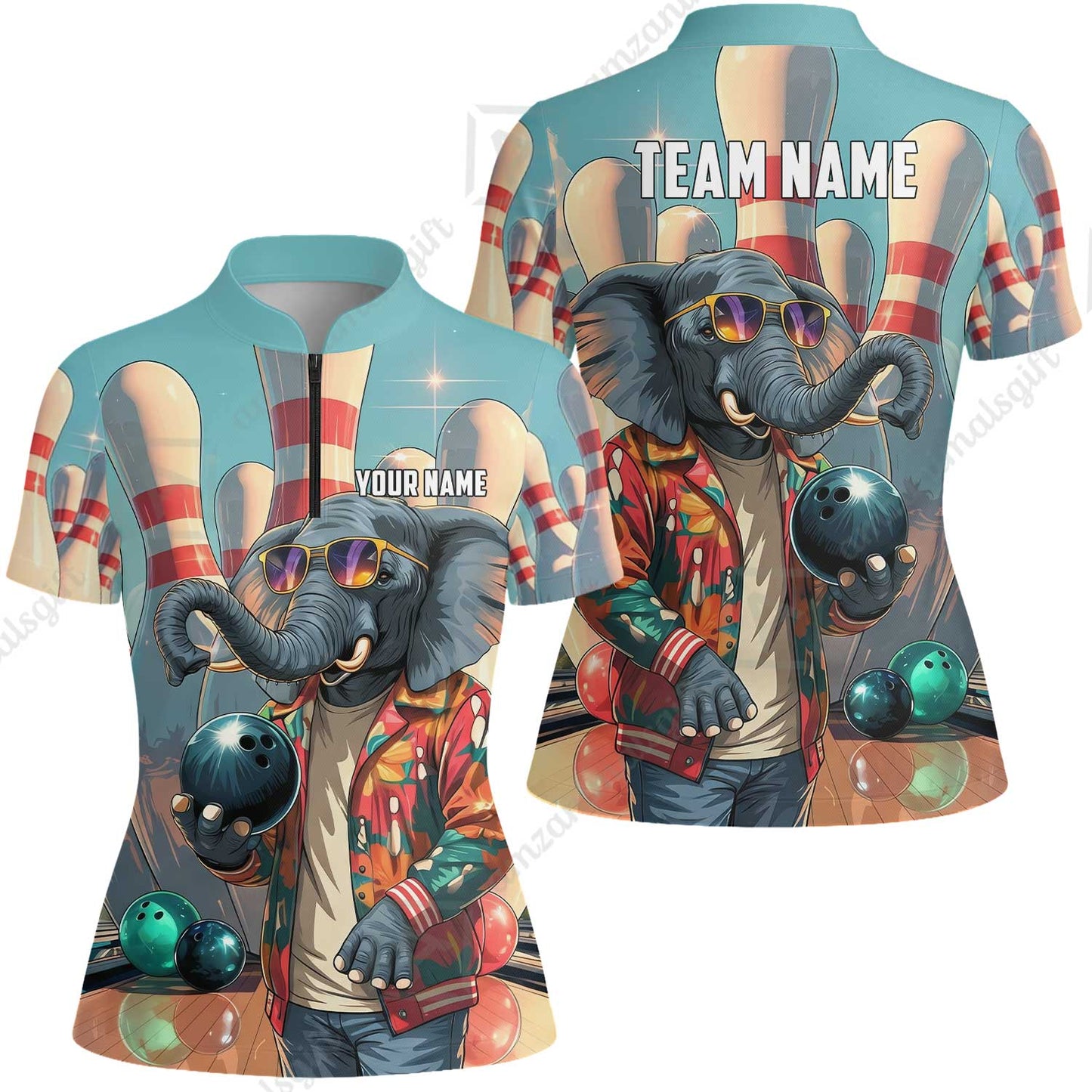 Custom Bowling Jersey Polo Shirt, Cool Elephant Bowling, Custom Bowling Jersey Team Shirt For Players With Name and Team Name