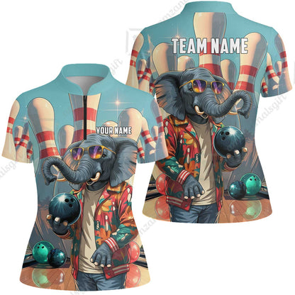 Custom Bowling Jersey Polo Shirt, Cool Elephant Bowling, Custom Bowling Jersey Team Shirt For Players With Name and Team Name