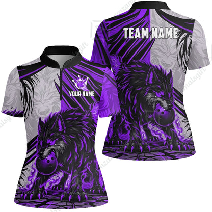 Custom Bowling Jersey Polo Shirt, Lone Wolf Strike & Emerald Frost, Custom Bowling Jersey Team Shirt For Players With Name & Team Name