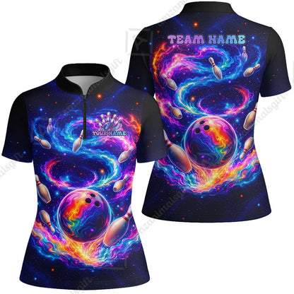 Custom Bowling Jersey Polo Shirt, Galaxy Bowling World, Personalized Name And Team Name