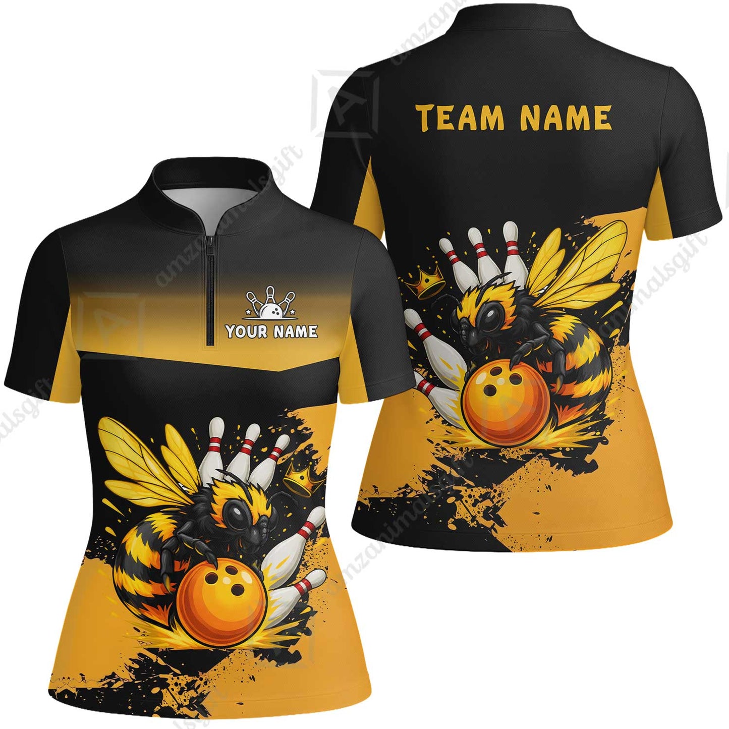 Custom Bowling Jersey Polo Shirt, Aggressive Yellow Jacket Swarm, Custom Bowling Jersey Team Shirt For Players With Name and Team Name