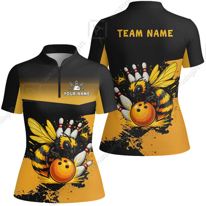 Custom Bowling Jersey Polo Shirt, Aggressive Yellow Jacket Swarm, Custom Bowling Jersey Team Shirt For Players With Name and Team Name