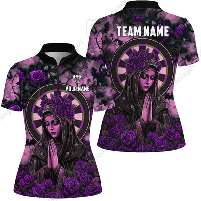Custom Darts Jersey Polo Shirt, Gothic Madonna And Blue Rose, Custom Dart Jersey Team Shirt For Players With Name & Team Name