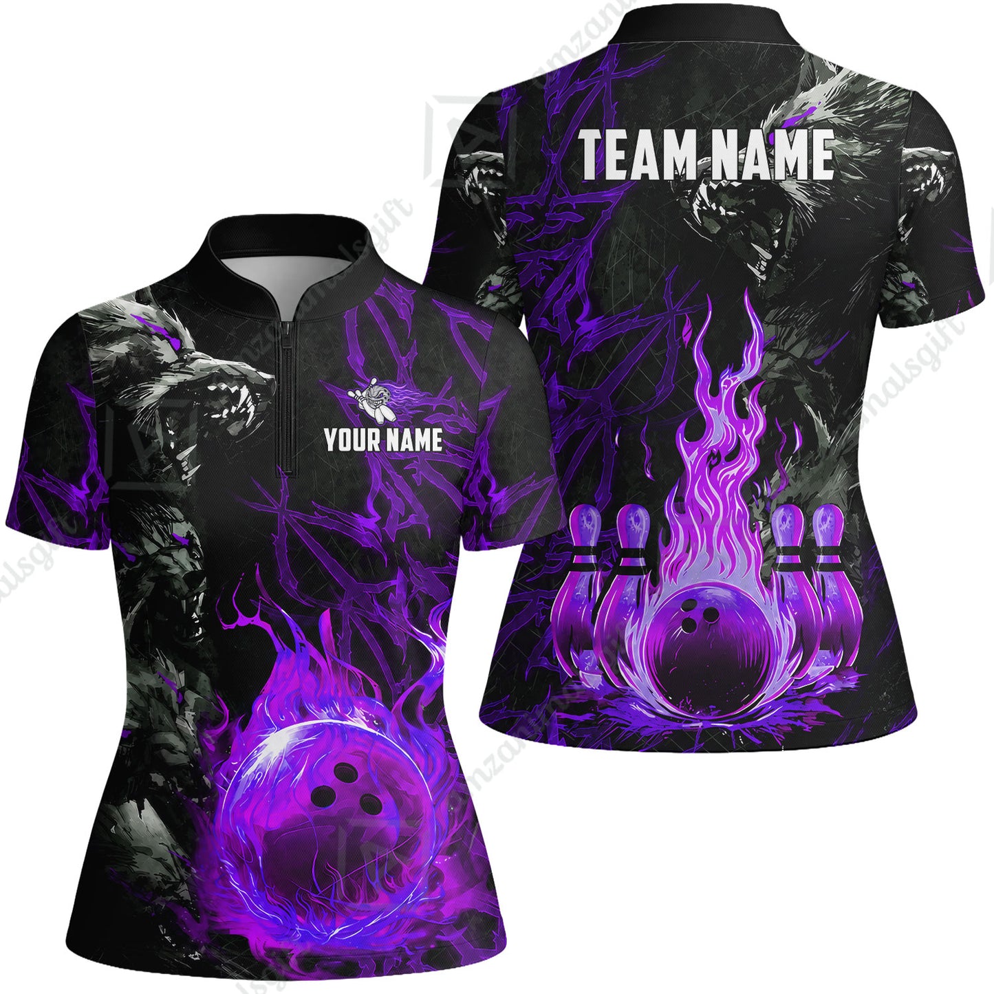 Custom Bowling Jersey Polo Shirt, Hellfire Werewolf & Crimson Strike, Custom Bowling Jersey Team Shirt For Players With Name & Team Name