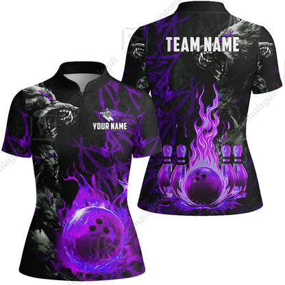 Custom Bowling Jersey Polo Shirt, Hellfire Werewolf & Crimson Strike, Custom Bowling Jersey Team Shirt For Players With Name & Team Name