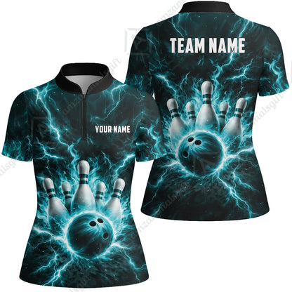 Custom Bowling Jersey Polo Shirt, Electric Lightning Storm Bowling, Custom Bowling Jersey Team Shirt For Players With Name and Team Name