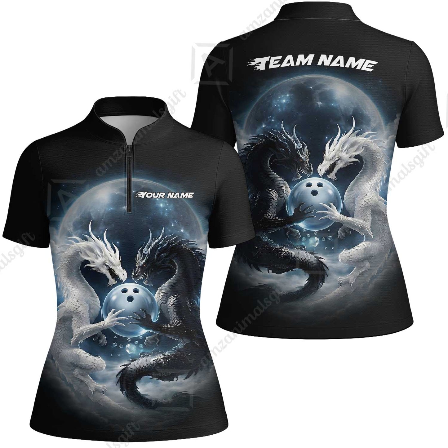 Custom Double Dragon Bowling Jersey Polo Shirt, Custom Double Dragon Bowling Jersey Team Shirt For Players With Name & Team Name