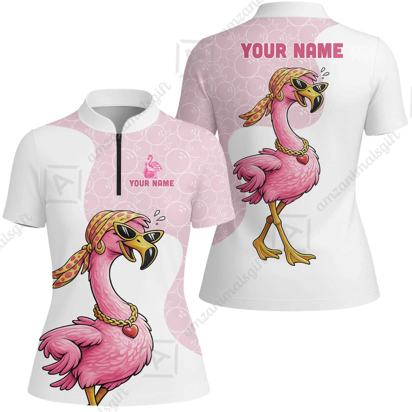 Custom Bowling Women Polo Shirt, Swag Flamingo Bowling Custom Bowling Polo Team Shirt For Players With Name & Team Name
