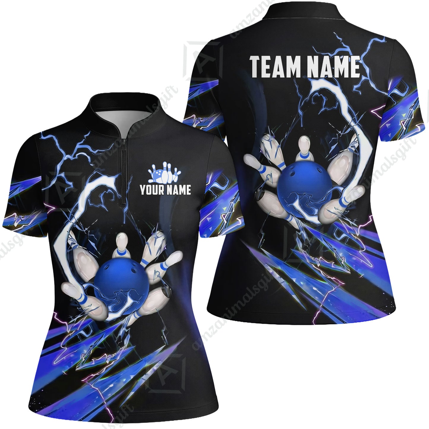Custom Bowling Jersey Polo Shirt, Electric Strike & Neon Plasma, Custom Bowling Jersey Team Shirt For Players With Name & Team Name