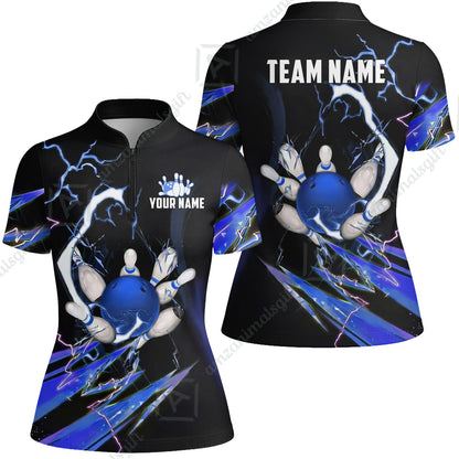 Custom Bowling Jersey Polo Shirt, Electric Strike & Neon Plasma, Custom Bowling Jersey Team Shirt For Players With Name & Team Name