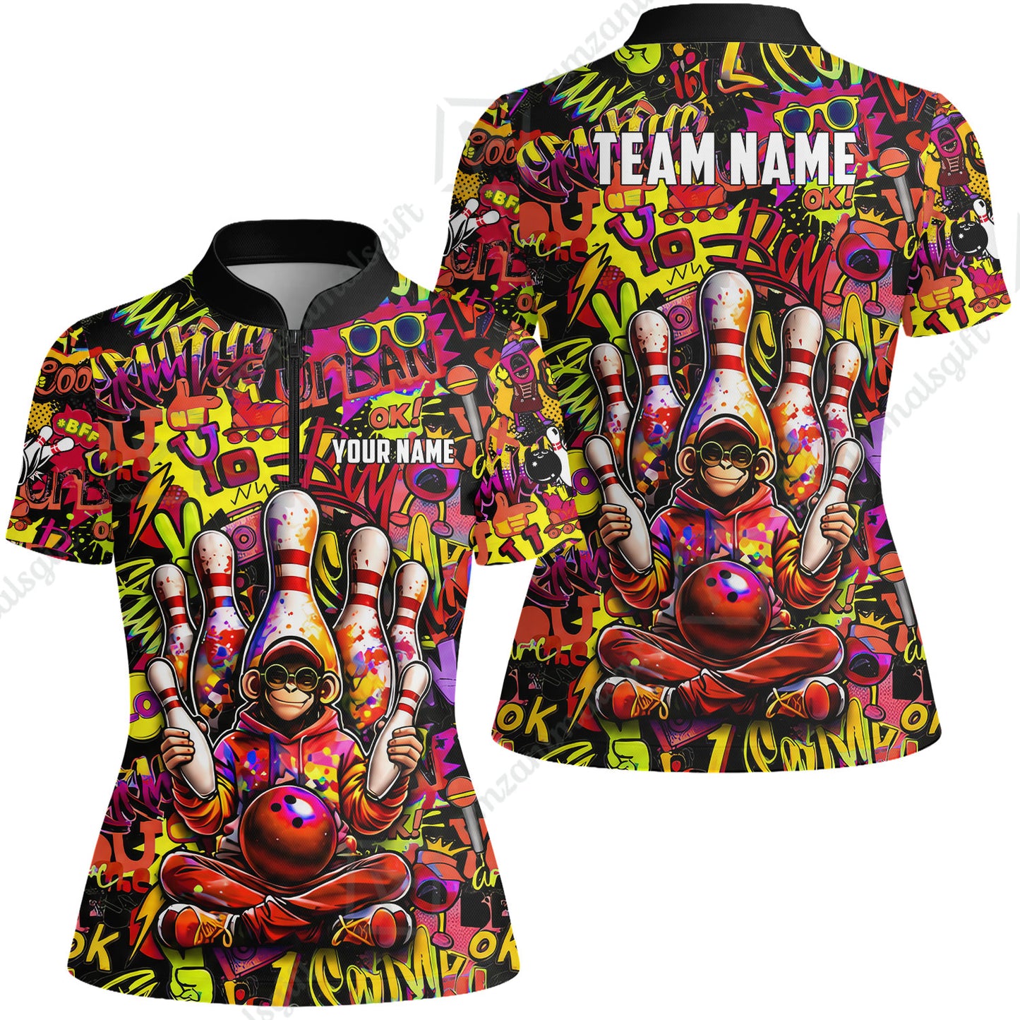 Custom Bowling Jersey Polo Shirt, Master Monkey Juggling, Custom Bowling Jersey Team Shirt For Players With Name & Team Name