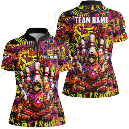 Custom Bowling Jersey Polo Shirt, Master Monkey Juggling, Custom Bowling Jersey Team Shirt For Players With Name & Team Name