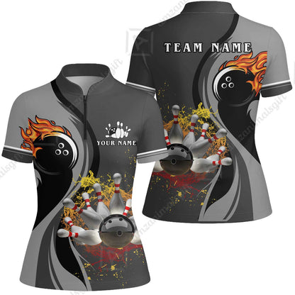 Customized Bowling Unisex Polo Shirt, Bowling And Pins Water Flow Multicolor Option Customized Name And Team Name For Bowling Team Polo Jerseys Shirts