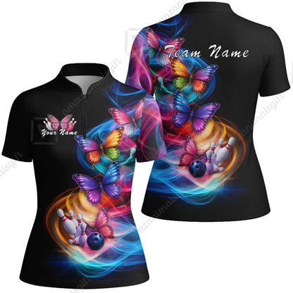 Custom Bowling Jersey Polo Shirt, Artistic Monarch Butterfly Bowling Custom Bowling Jersey Team Shirt For Players With Name & Team Name