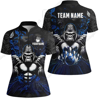 Custom Bowling Jersey Polo Shirt, Furious Gorilla Mascot, Custom Bowling Jersey Team Shirt For Players With Name & Team Name