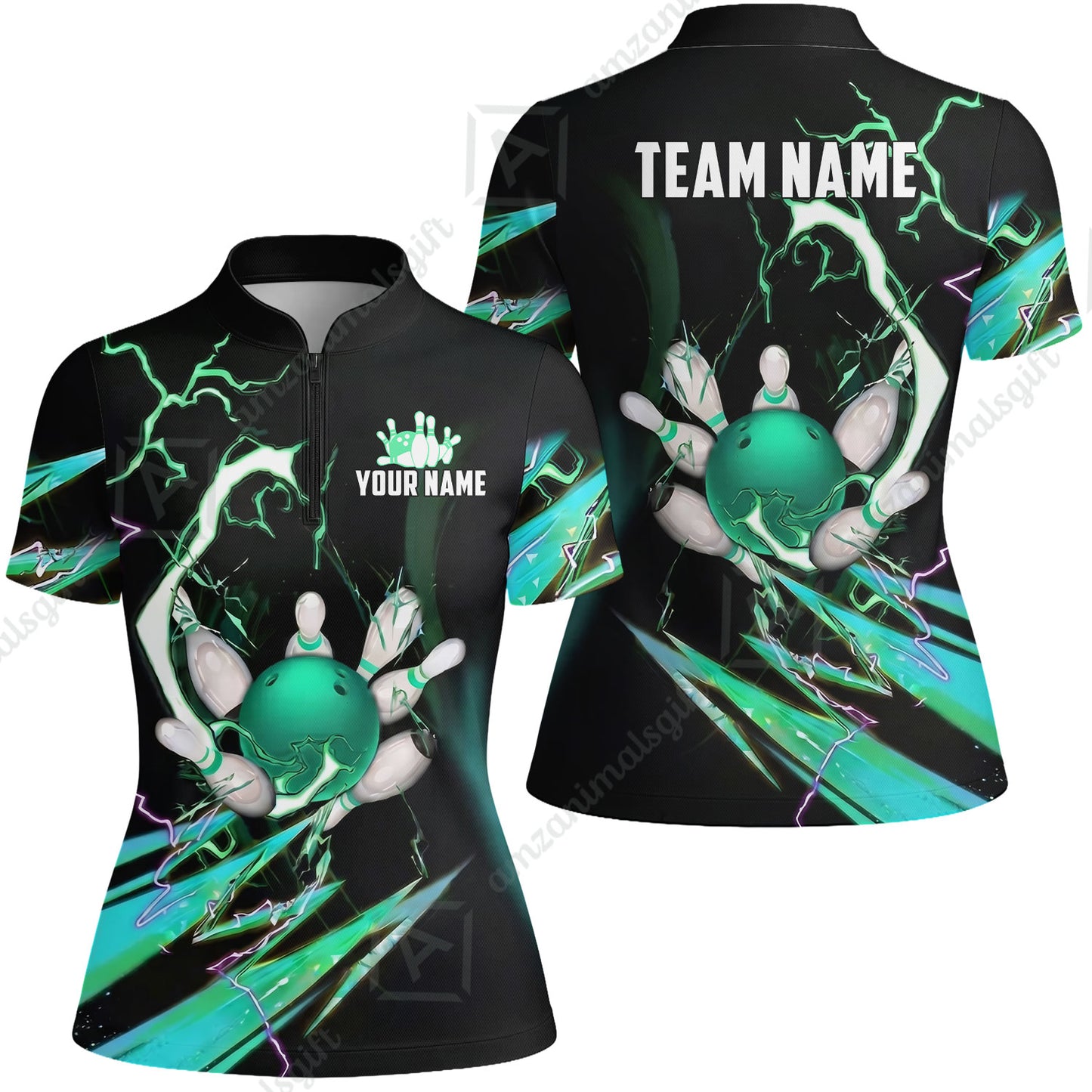 Custom Bowling Jersey Polo Shirt, Electric Strike & Neon Plasma, Custom Bowling Jersey Team Shirt For Players With Name & Team Name