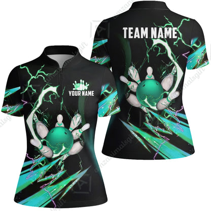 Custom Bowling Jersey Polo Shirt, Electric Strike & Neon Plasma, Custom Bowling Jersey Team Shirt For Players With Name & Team Name